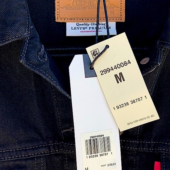 SALE Levi’s Trucker Ex Boyfriend Crystal Studded Black Wash Jean Jacket - Picture 8 of 13